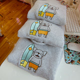 Surfing Frenchies Embroidered Full Length Womens Fit Hoodie