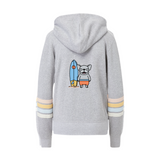Surfing Frenchies Embroidered Full Length Womens Fit Hoodie