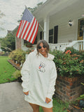 Frenchie Holding USA Flag Embroidered Hoodie