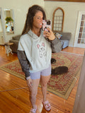 Frenchie Outline Embroidered Conservative Cropped Hoodie
