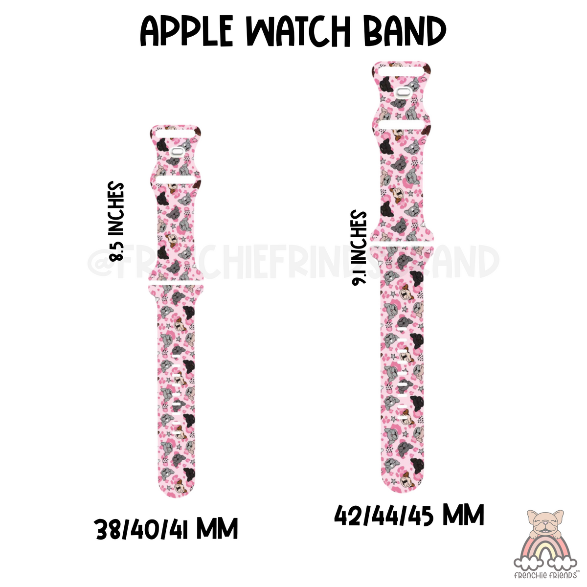 Apple Pink Leopard French Bulldog Watch Band Frenchie Friends LLC