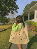 Lovers Cozy All Over Embroidered Frenchies Canvas Tote Bag