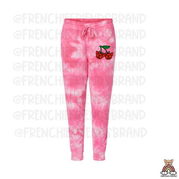 I Cherryish My Frenchies Embroidered Tie Dye Joggers