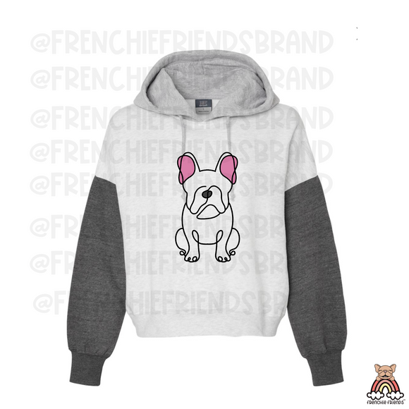 Frenchie Outline Embroidered Conservative Cropped Hoodie