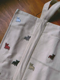 Lovers Cozy All Over Embroidered Frenchies Canvas Tote Bag
