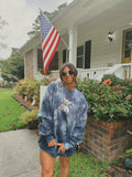 Frenchie Holding USA Flag  Embroidered Crewneck