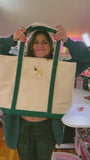 Lucky Frenchie XL Embroidered Canvas Tote Bag