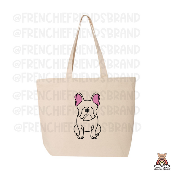 Frenchie Outline Embroidered Zippered Tote Bag