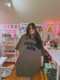 Oversized Frenchie Mama Glitter Appliqué Embroidered Leopard Tee