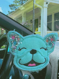 Summer Colored Sparkle Frenchie Rear View Mirror Tie On Charm