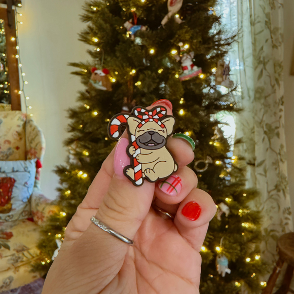 Peppermint Christmas Frenchie Shoe Charm