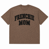 Oversized Frenchie Mama Glitter Appliqué Embroidered Leopard Tee