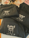 Glitter Appliqué Frenchie Skeleton Embroidered Pocket Long Sleeve Tee