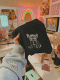 Glitter Appliqué Frenchie Skeleton Embroidered Pocket Long Sleeve Tee