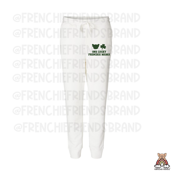 One Lucky Frenchie Mama Embroidered Joggers