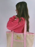 Easter Frenchie  Embroidered Canvas Tote Bag