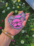 Pink Frenchie Face Glitter Single Sticker