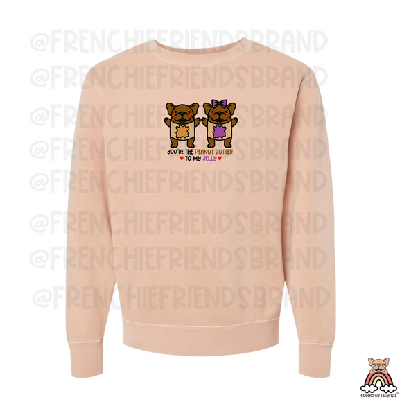 French Bulldog Embroidered Crewneck | You're The Peanut Butter To My Jelly Embroidered Crewneck
