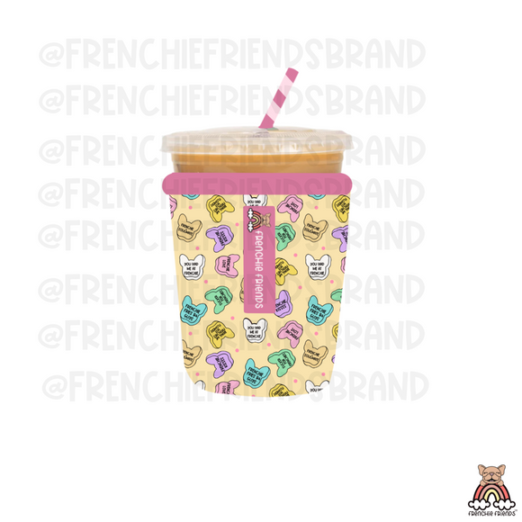 Candy Heart Frenchies Coffee Sleeve