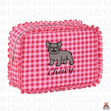 Select Your Frenchie Embroidered Ruffle Make Up Bag ( Select Your Frenchie)