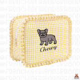 Select Your Frenchie Embroidered Ruffle Make Up Bag ( Select Your Frenchie)