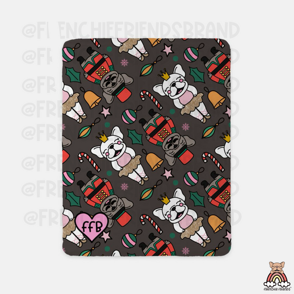 Nutcracker Frenchies Sherpa Blanket