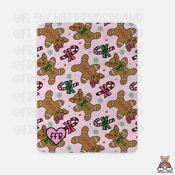 Gingerbread Frenchies Sherpa Blanket