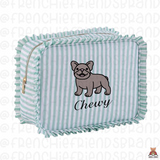 Select Your Frenchie Embroidered Ruffle Make Up Bag ( Select Your Frenchie)