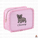 Select Your Frenchie Embroidered Ruffle Make Up Bag ( Select Your Frenchie)