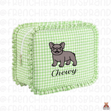 Select Your Frenchie Embroidered Ruffle Make Up Bag ( Select Your Frenchie)