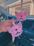 Pink Sparkles Frenchie Rear View Mirror Tie On Charm