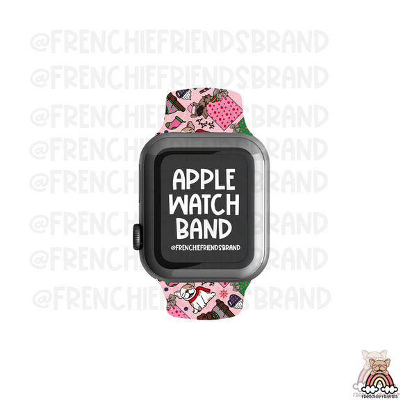 Pink Christmas Frenchie Apple Watch Band