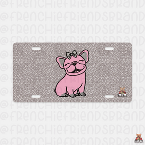 Pink Frenchie With Glitter License Plate