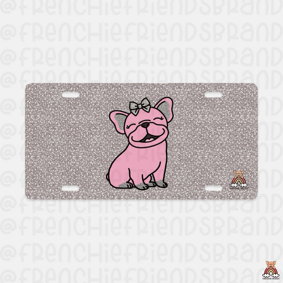 Pink Frenchie With Glitter License Plate
