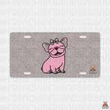Pink Frenchie With Glitter License Plate