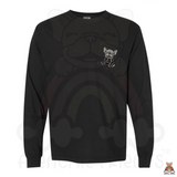 Glitter Appliqué Frenchie Skeleton Embroidered Pocket Long Sleeve Tee