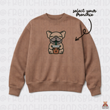 Iced Latte Frenchie Embroidered Boxy Crewneck (Select Your Frenchie)