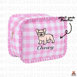 Select Your Frenchie Embroidered Ruffle Make Up Bag ( Select Your Frenchie)
