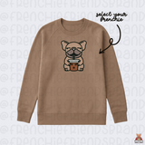 Iced Latte Frenchie  Embroidered Ladies Midweight Crewneck ( Select Your Frenchie)