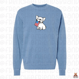 Frenchie Holding USA Flag  Embroidered Crewneck