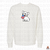 Frenchie Holding USA Flag  Embroidered Crewneck