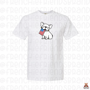 Frenchie Holding USA Flag Embroidered  Tee