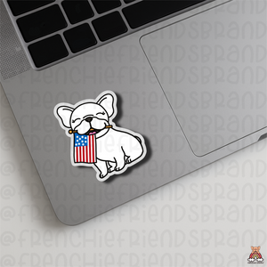 Frenchies Holding USA Flag Single Sticker