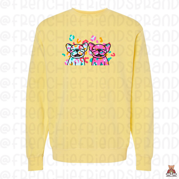 Colorful Leopard Frenchies Embroidered Crewneck