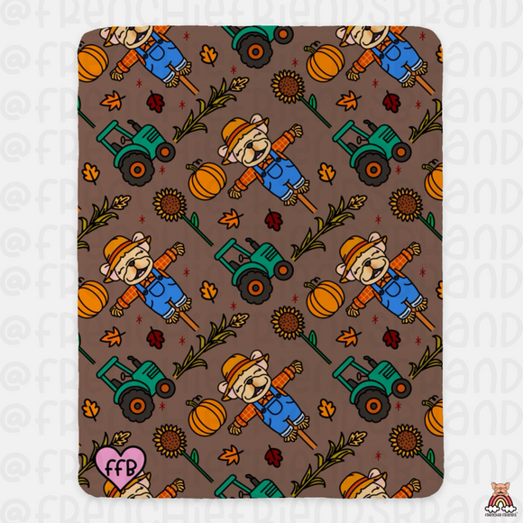 Scarecrow Frenchie Sherpa Blanket