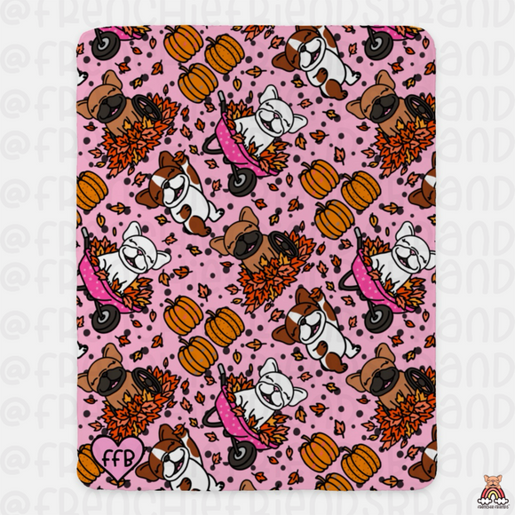 Fall Leaves & Frenchies Please Sherpa Blanket