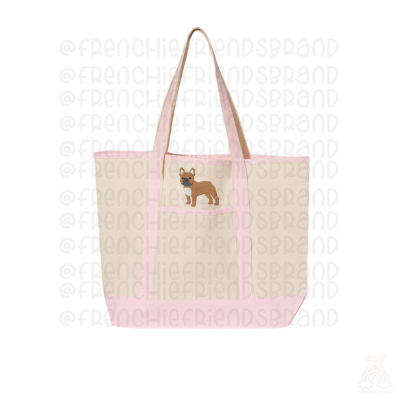 Easter Frenchie  Embroidered Canvas Tote Bag