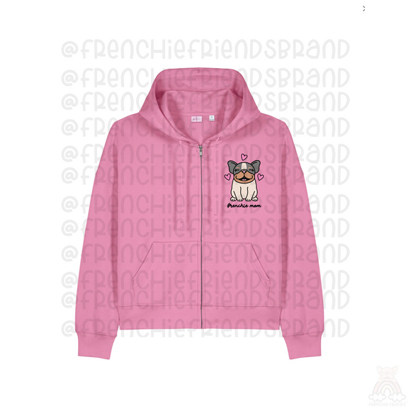 Frenchie Mom Pocket Logo  Embroidered Women's  Fit Zippered Hoodie