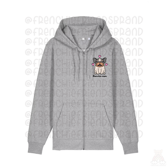Frenchie Mom Pocket Logo  Embroidered Full Length Zippered Hoodie