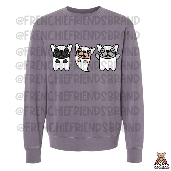 Three Frenchie Ghost Embroidered Crewneck